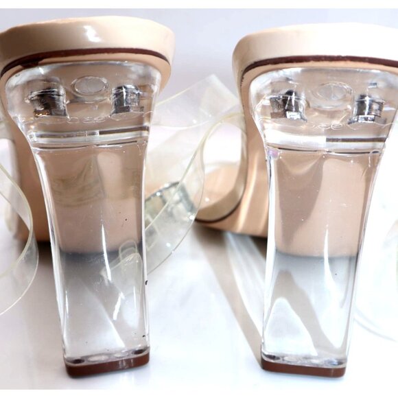 PrettyLittleThing Clear Lucite Heels Perspex Square Toe Sz8 Beige Early 2000s - Picture 6 of 7